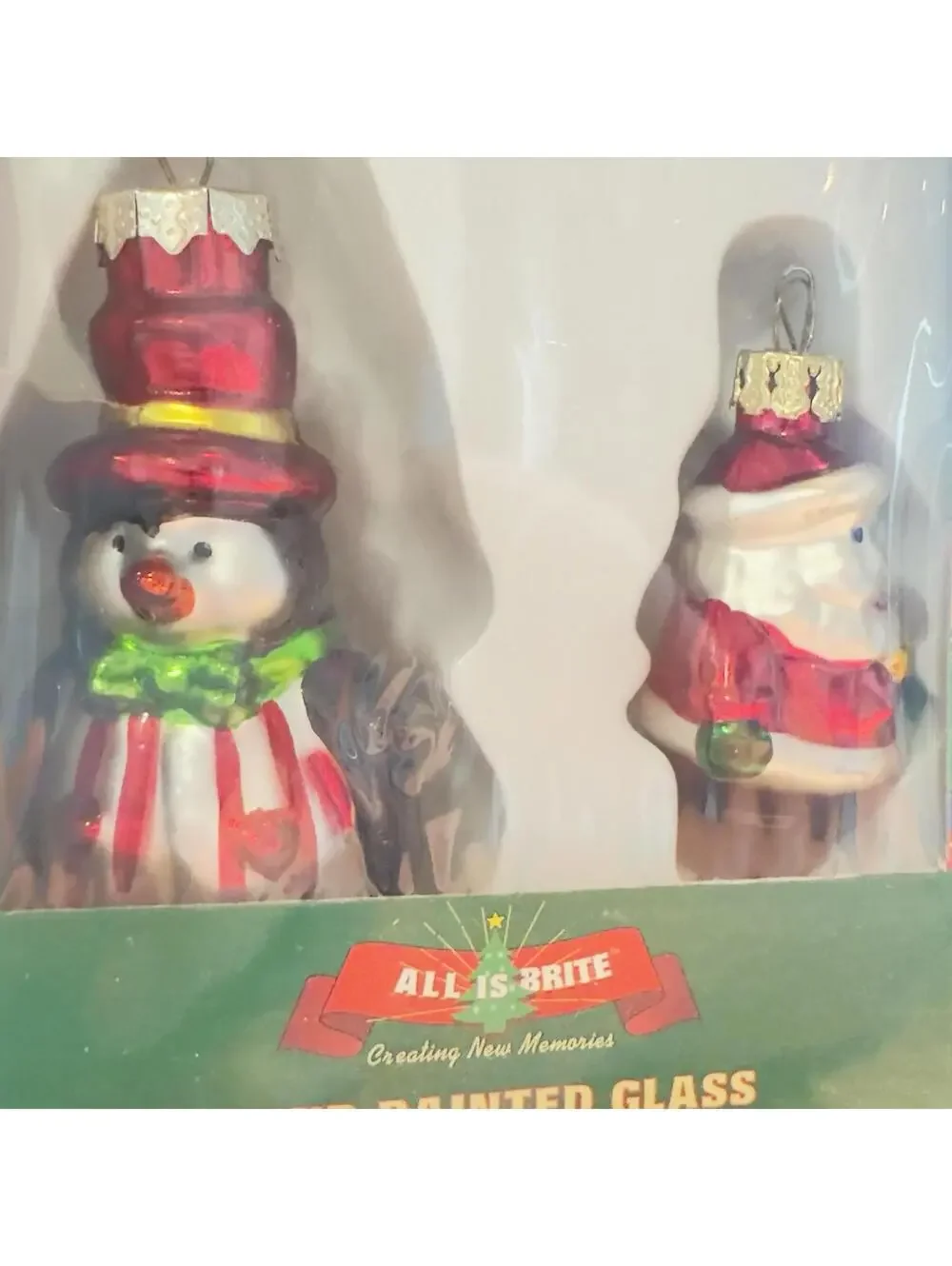 6 Vintage Handpainted‎ Mini Glass Ornaments ALL IS BRITE Penguin Nutcracker Bear